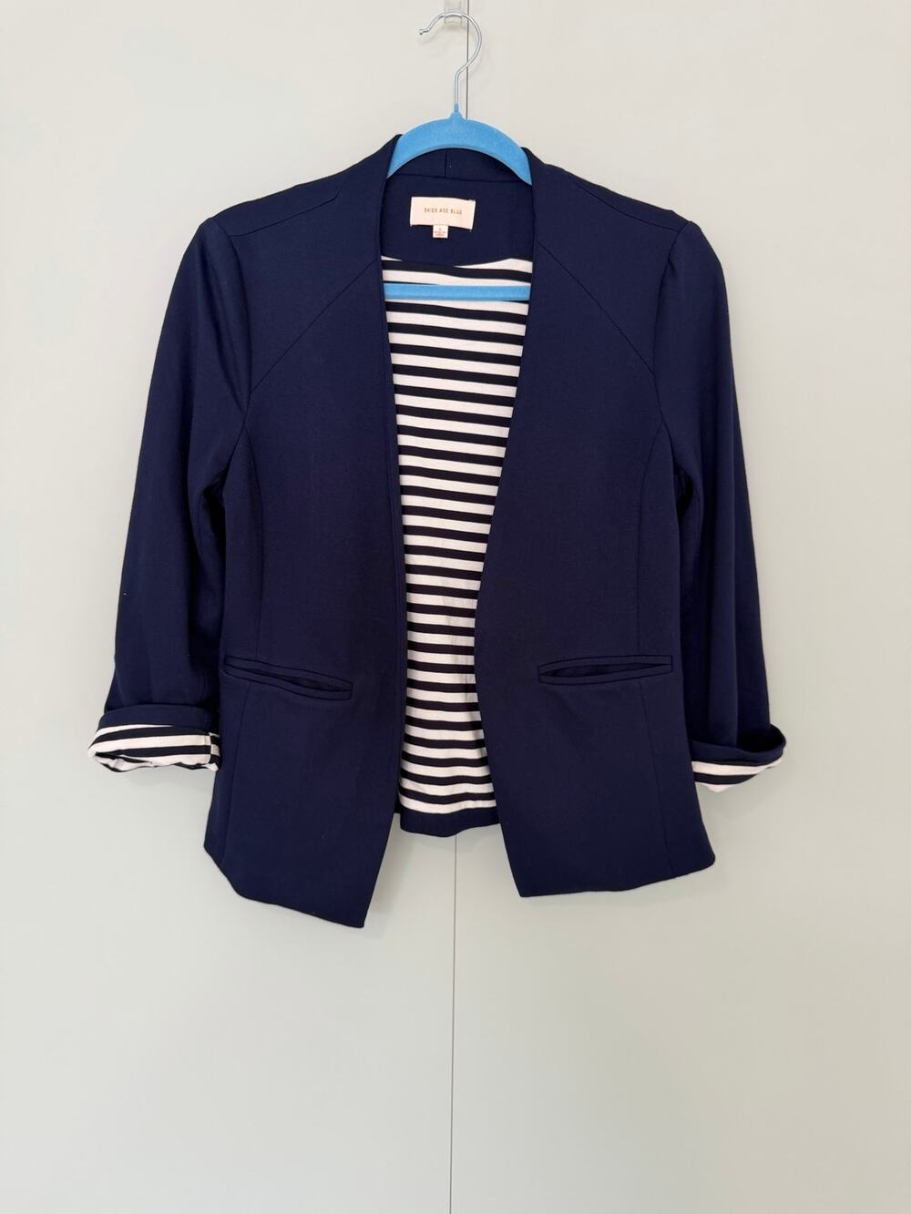 SKIES ARE BLUE Women's 3/4 Sleeve Open Blazer Navy Style 21845